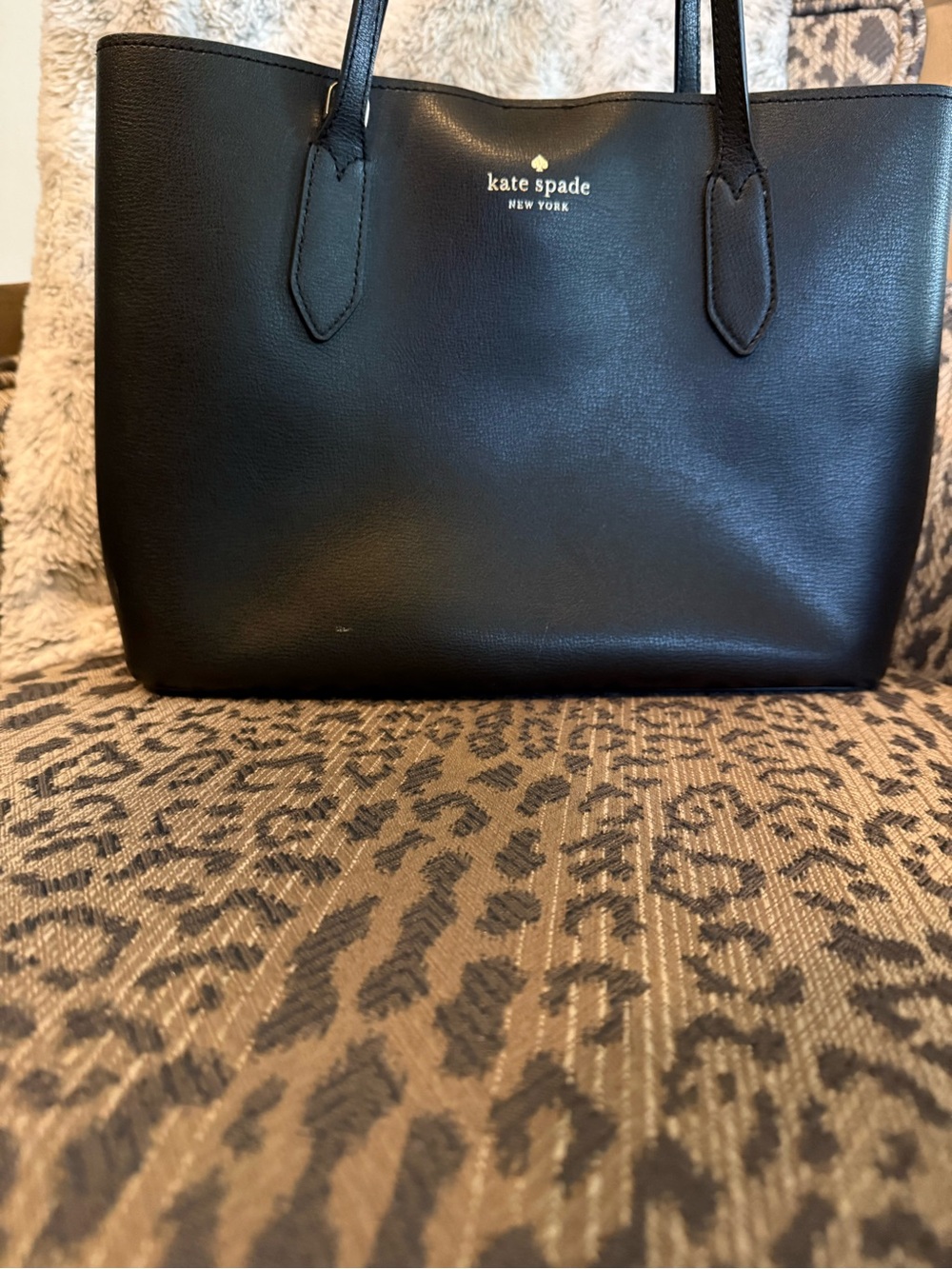 kate spade Black Leather Tote with Gold Logo